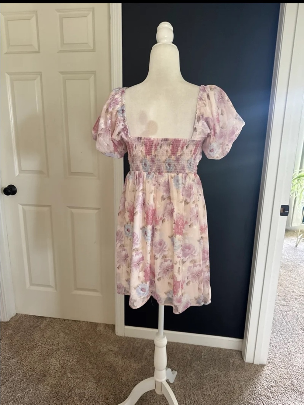 Lulus Fresh Florals Cream Floral Print Puff Sleeve Mini Dress Size Medium - Picture 8 of 12